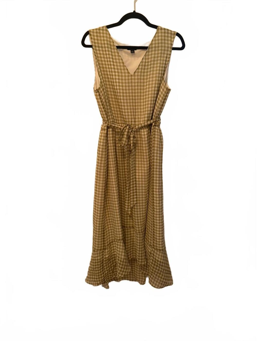 Ann Taylor Factory Women's Sleeveless V-Neck Gingham Midi Dress Size 10